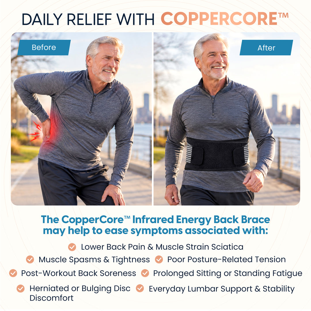 CopperCore™ Infrared Energy Back Brace by Copper Compression For Lower Back Pain, Sciatica & Posture, 6 Stabilizers, Adjustable Straps, Graphene & Copper Infused Lumbar Support Belt