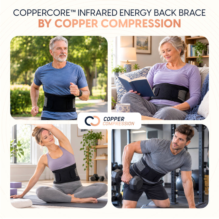 CopperCore™ Infrared Energy Back Brace by Copper Compression For Lower Back Pain, Sciatica & Posture, 6 Stabilizers, Adjustable Straps, Graphene & Copper Infused Lumbar Support Belt