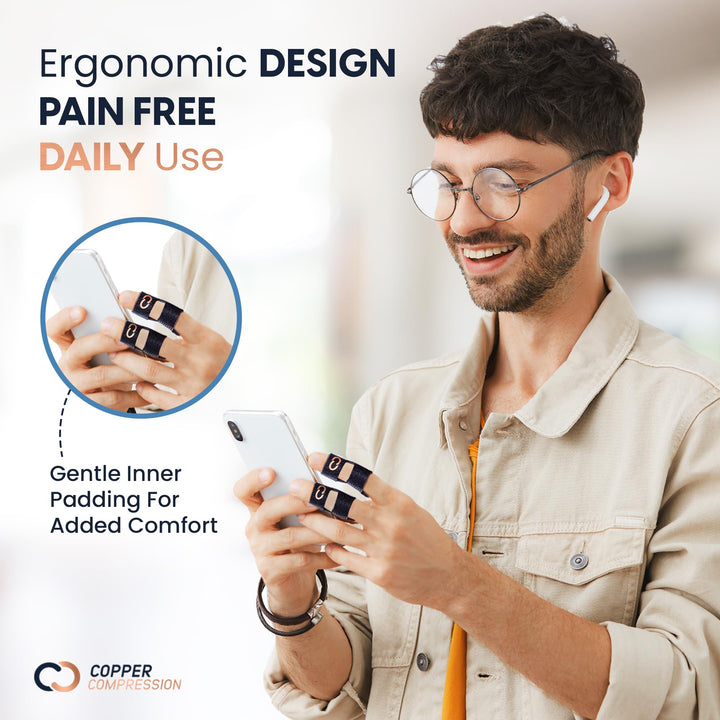 Copper Compression Finger Splints, Trigger Finger Brace for Arthritis, Tendonitis, Finger Locking, Sprains, and Pain Relief – Adjustable Copper Infused Splint with Comfortable Breathable Support – 2 Pack