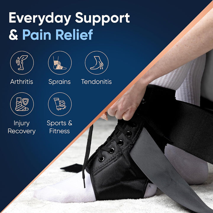 Copper Compression Ankle Brace - Adjustable Lace Up Support - Adjustable Straps for Sprains, Swelling, Injury & Sports – Breathable Neoprene Sleeve with Copper Infused Fabric for Men & Women - S/M