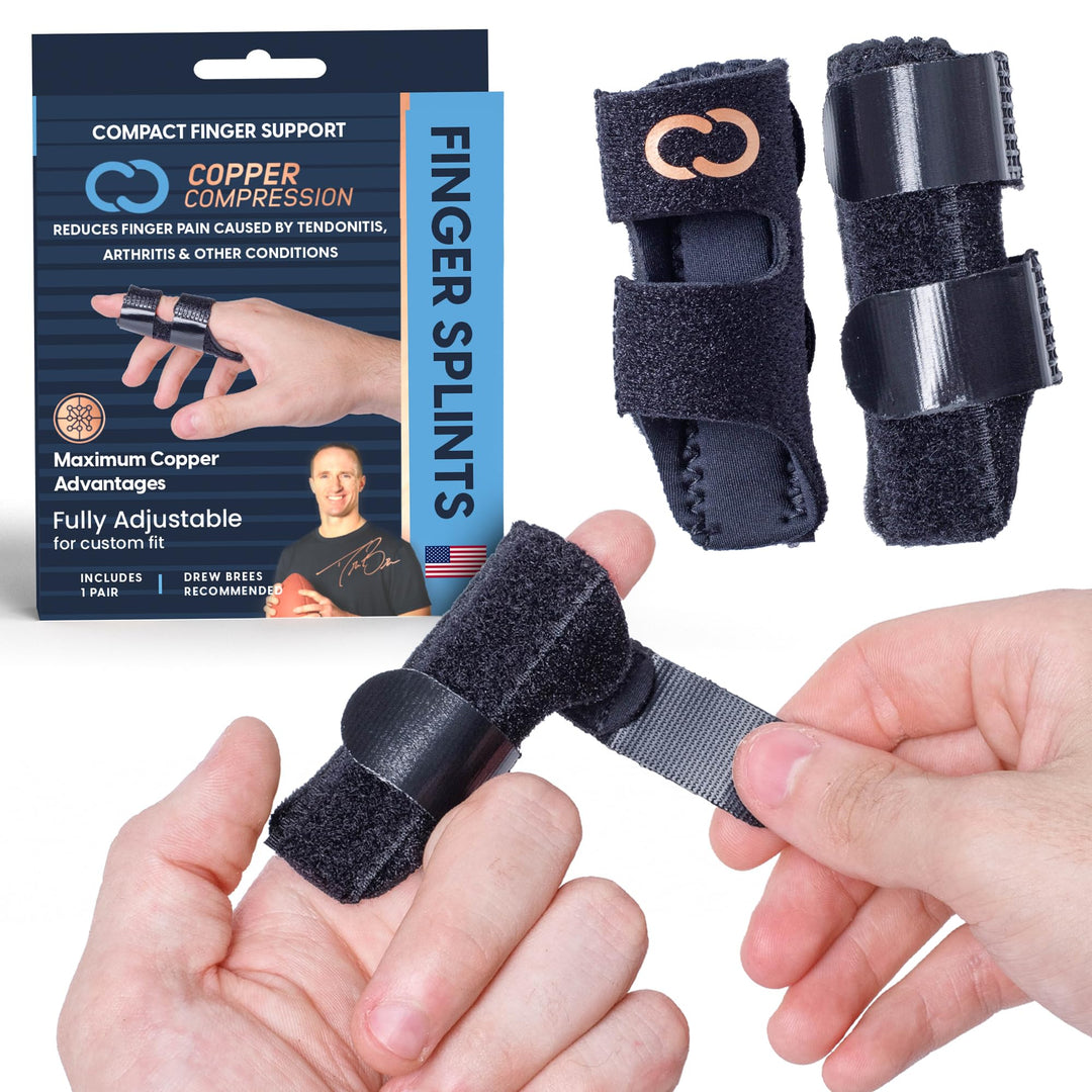 Copper Compression Finger Splints, Trigger Finger Brace for Arthritis, Tendonitis, Finger Locking, Sprains, and Pain Relief – Adjustable Copper Infused Splint with Comfortable Breathable Support – 2 Pack