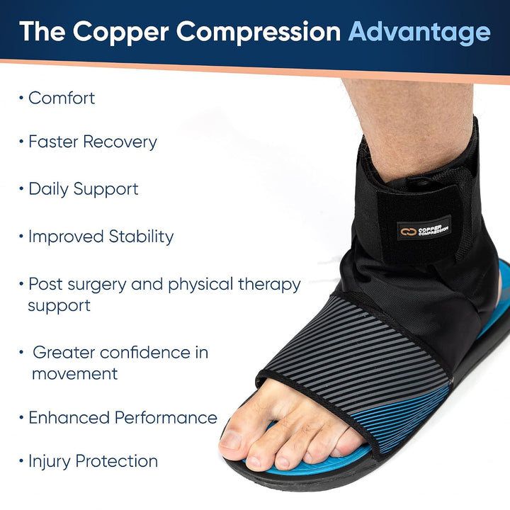 Copper Compression Ankle Brace - Adjustable Lace Up Support - Adjustable Straps for Sprains, Swelling, Injury & Sports – Breathable Neoprene Sleeve with Copper Infused Fabric for Men & Women - S/M