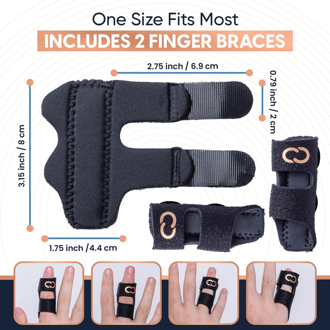 Copper Compression Finger Splints, Trigger Finger Brace for Arthritis, Tendonitis, Finger Locking, Sprains, and Pain Relief – Adjustable Copper Infused Splint with Comfortable Breathable Support – 2 Pack