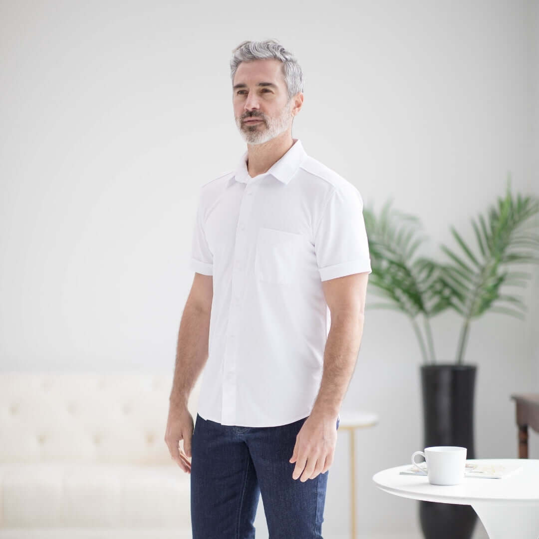 Adaptive Cooling Magnetic Front Short Sleeve Shirt in White
