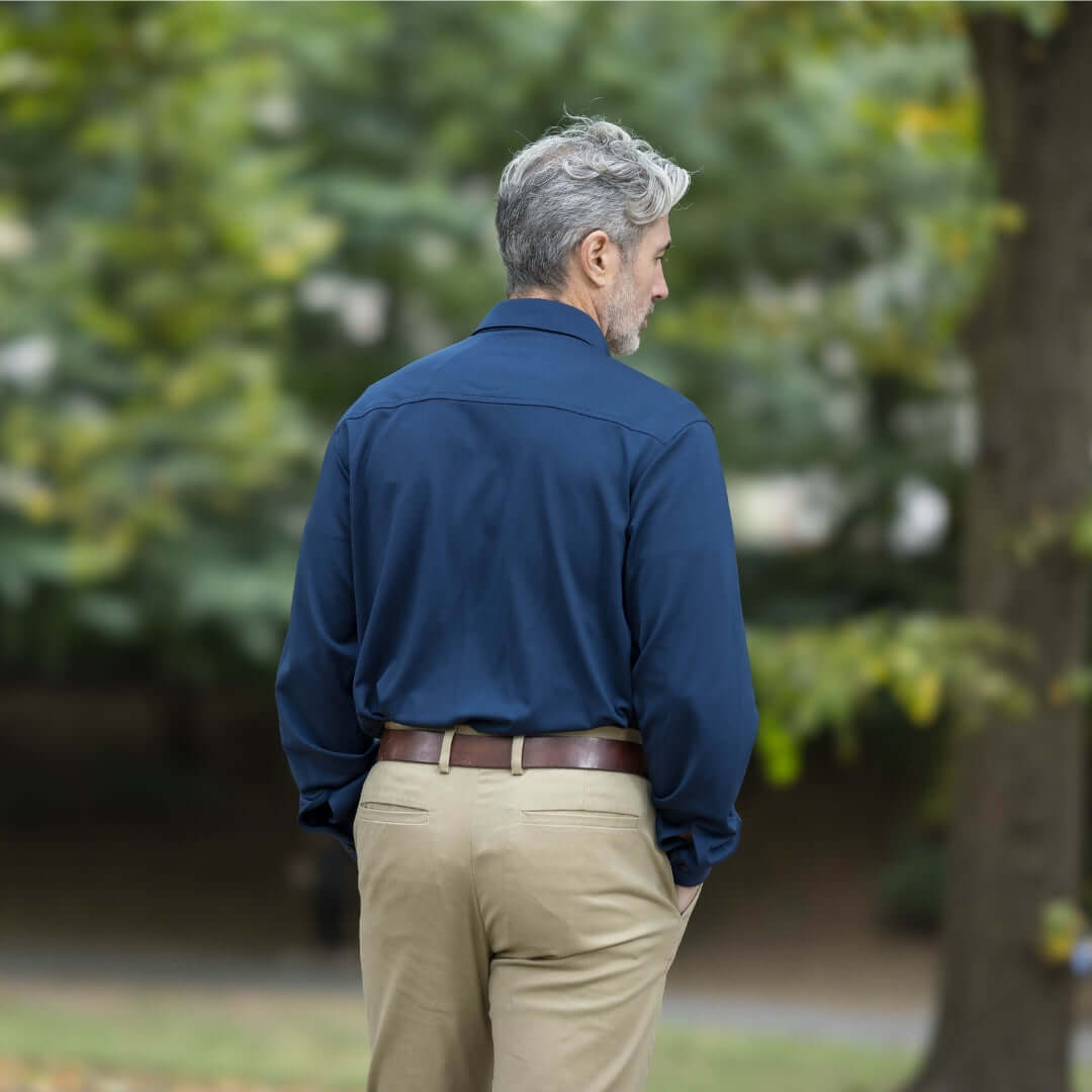 Adaptive True Navy Magnetic Front Long Sleeve Cooling Adaptive Shirt with Pocket