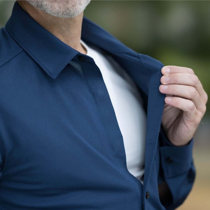 Adaptive True Navy Magnetic Front Long Sleeve Cooling Adaptive Shirt with Pocket
