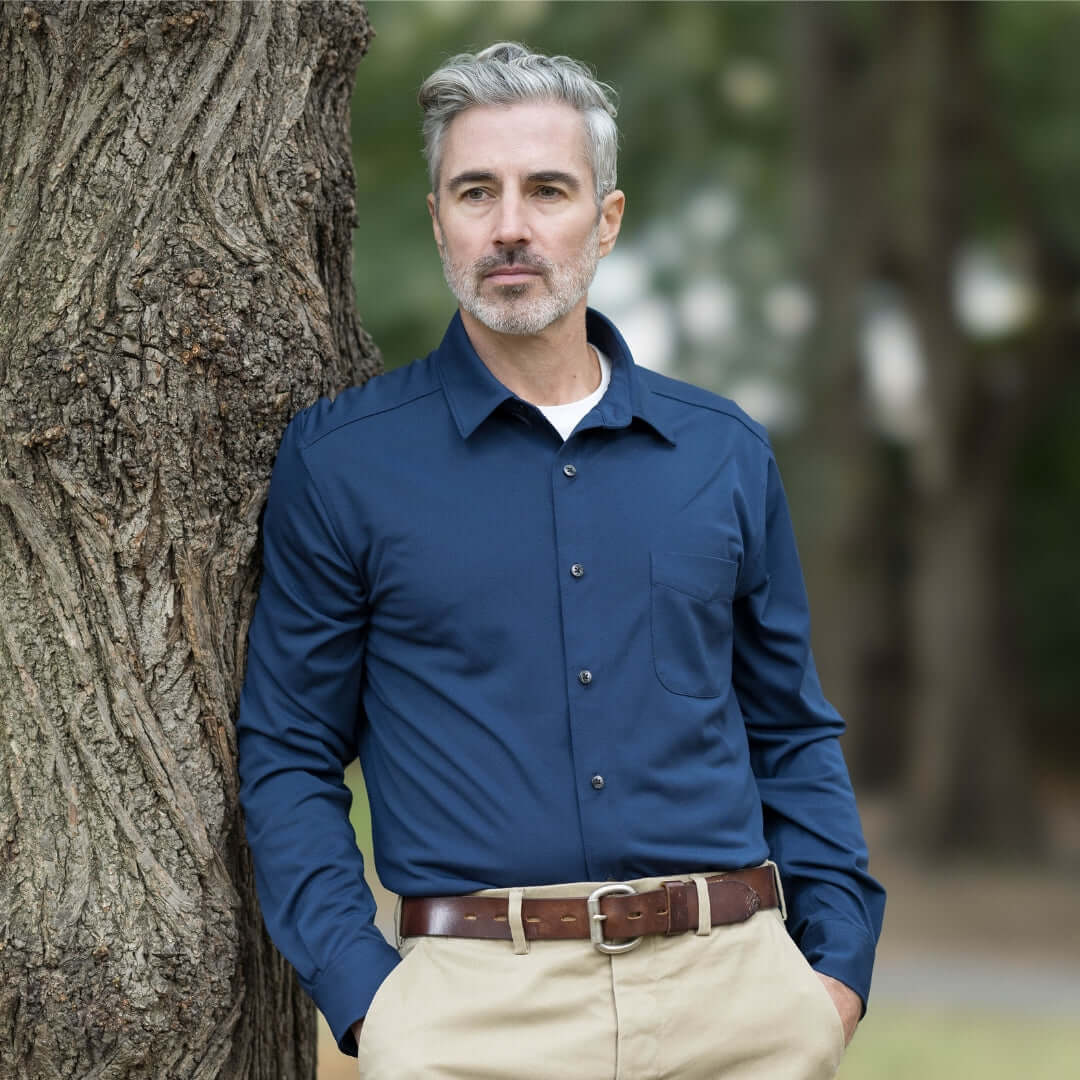 Adaptive True Navy Magnetic Front Long Sleeve Cooling Adaptive Shirt with Pocket