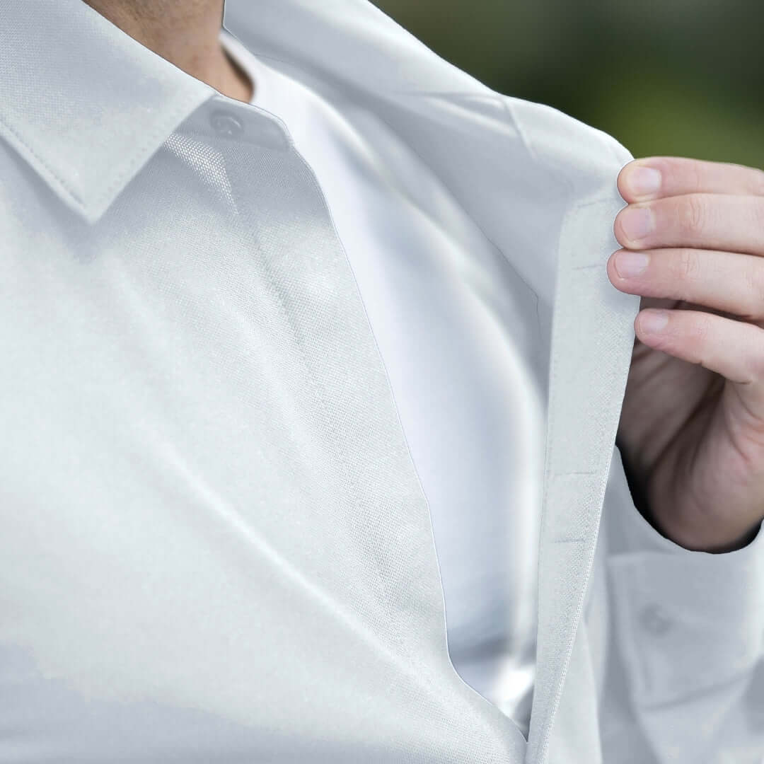 Adaptive White Magnetic Front Long Sleeve Cooling Adaptive Shirt with Pocket
