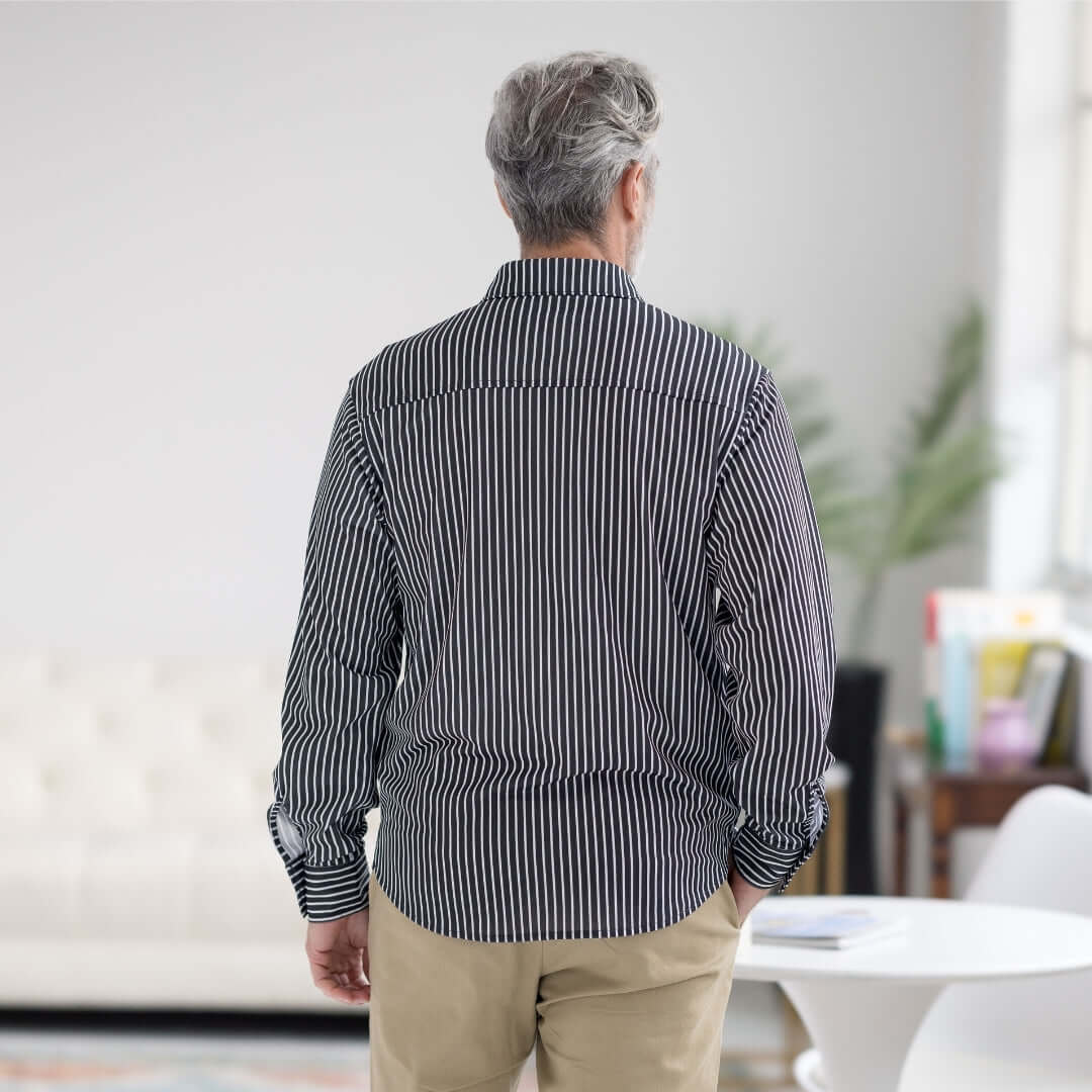 MagnaReady Black Stripe Magnetic Front Long Sleeve Cooling Adaptive Shirt with Pocket