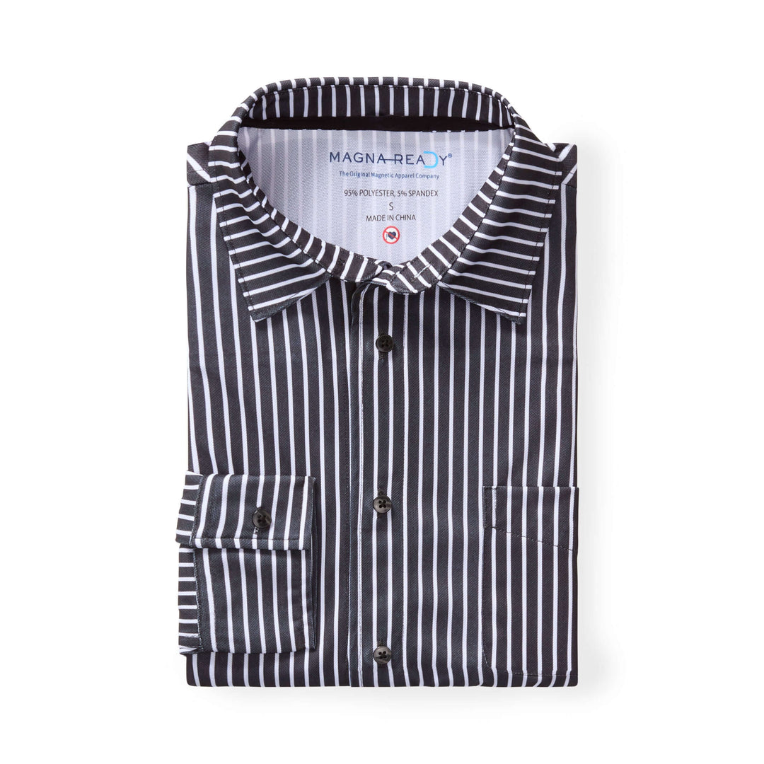 MagnaReady Black Stripe Magnetic Front Long Sleeve Cooling Adaptive Shirt with Pocket