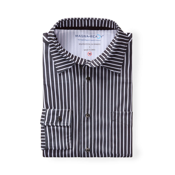 MagnaReady Black Stripe Magnetic Front Long Sleeve Cooling Adaptive Shirt with Pocket