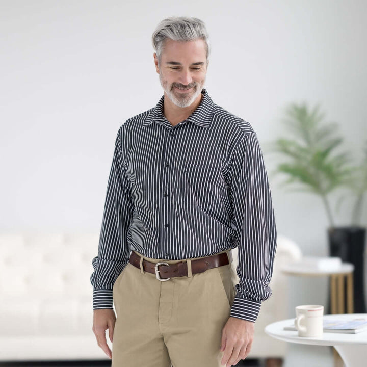 MagnaReady Black Stripe Magnetic Front Long Sleeve Cooling Adaptive Shirt with Pocket