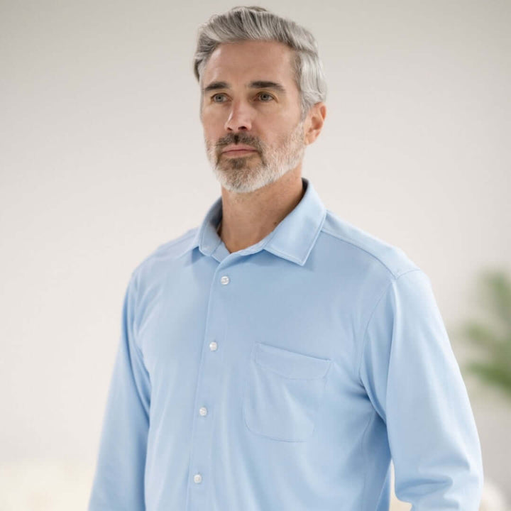 MagnaReady Carolina Blue Magnetic Front Long Sleeve Cooling Adaptive Shirt with Pocket