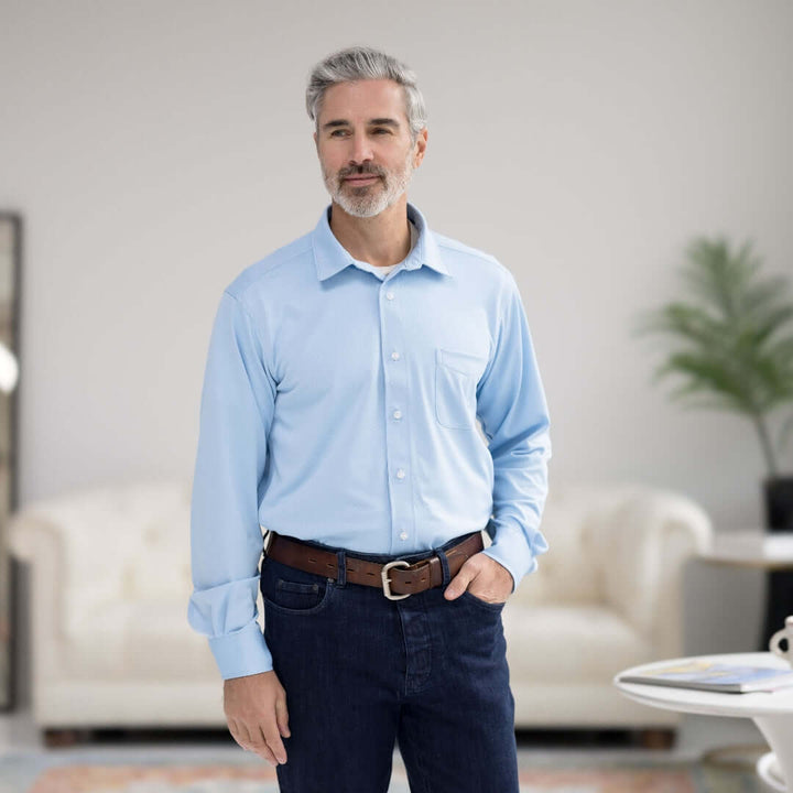 MagnaReady Carolina Blue Magnetic Front Long Sleeve Cooling Adaptive Shirt with Pocket