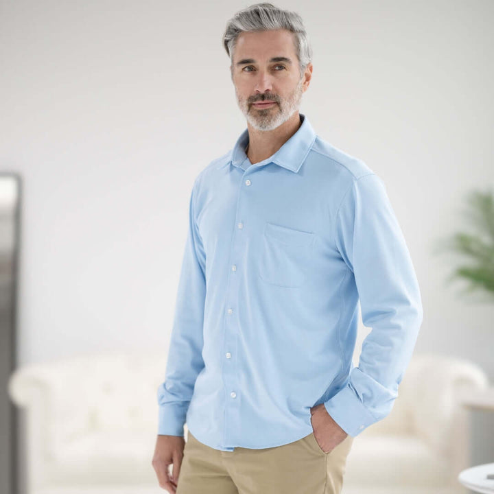 MagnaReady Carolina Blue Magnetic Front Long Sleeve Cooling Adaptive Shirt with Pocket