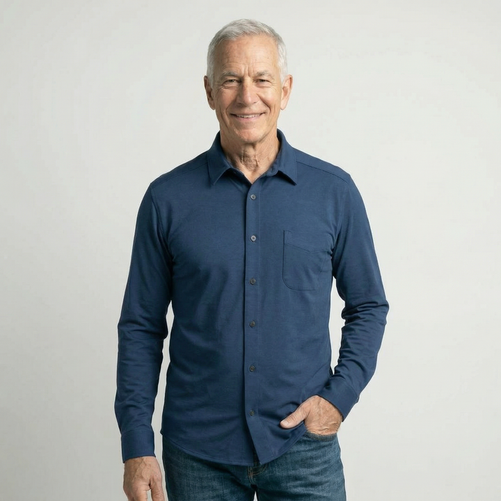 Adaptive True Navy Magnetic Front Long Sleeve Cooling Adaptive Shirt with Pocket