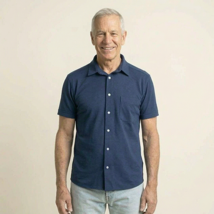 Adaptive Cooling Magnetic Front Short Sleeves Shirt in Navy