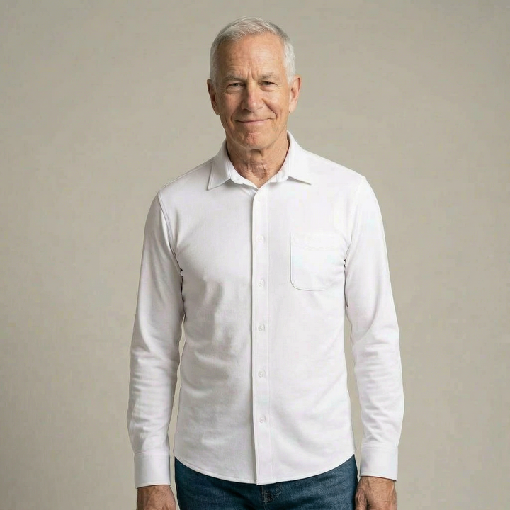 Adaptive White Magnetic Front Long Sleeve Cooling Adaptive Shirt with Pocket