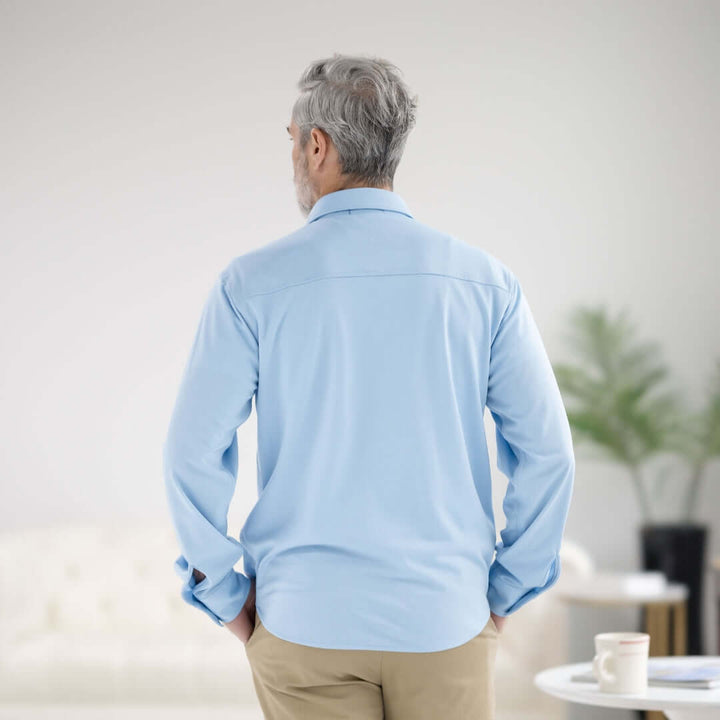 MagnaReady Carolina Blue Magnetic Front Long Sleeve Cooling Adaptive Shirt with Pocket