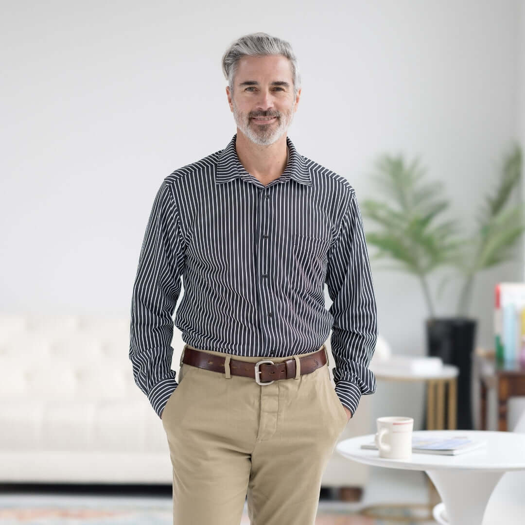 MagnaReady Black Stripe Magnetic Front Long Sleeve Cooling Adaptive Shirt with Pocket